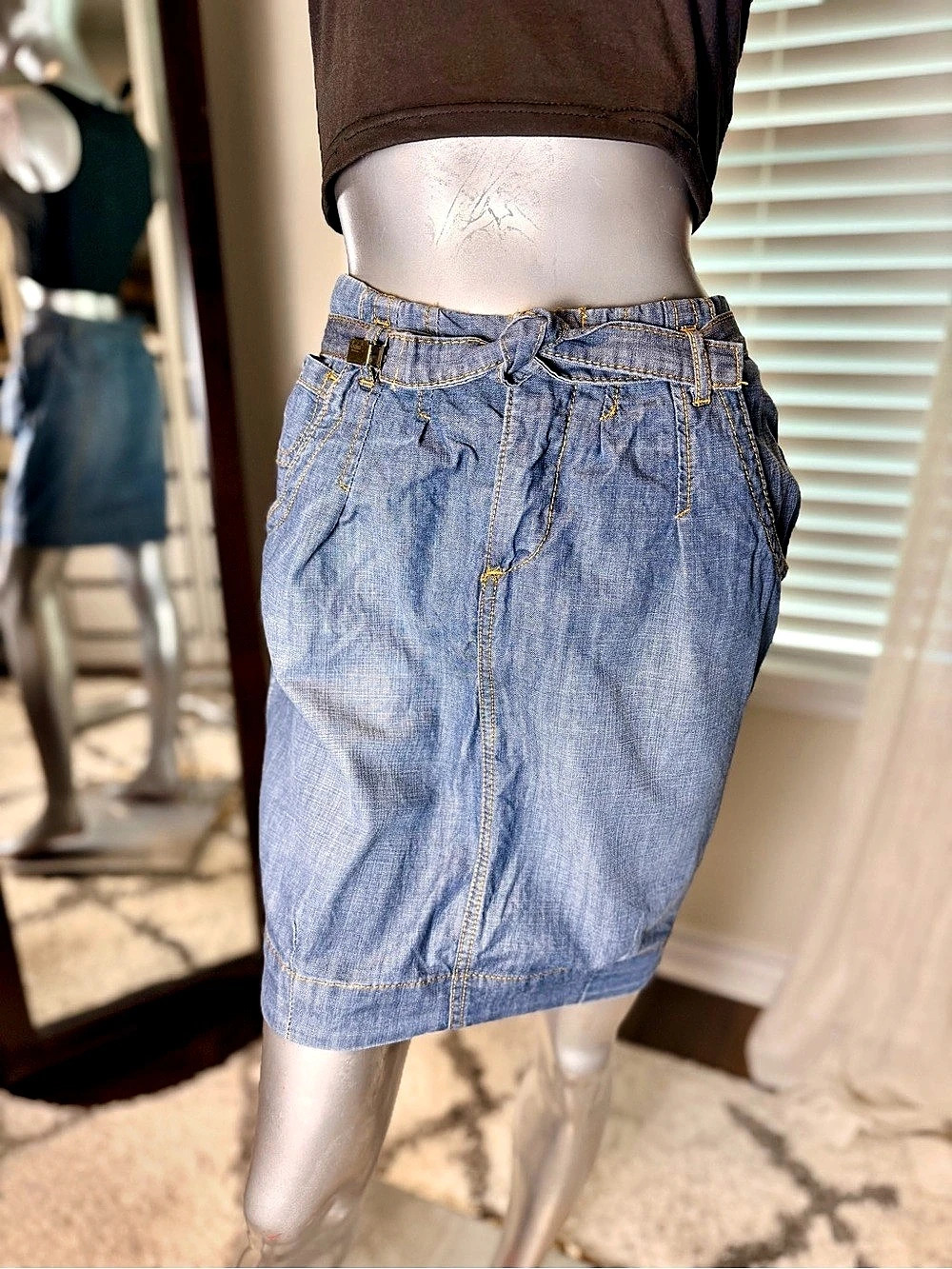 Vintage Y2K Pull & Bear "Sicko Nineteen" Denim Tulip Bubble Skirt EUR 36 Size 4